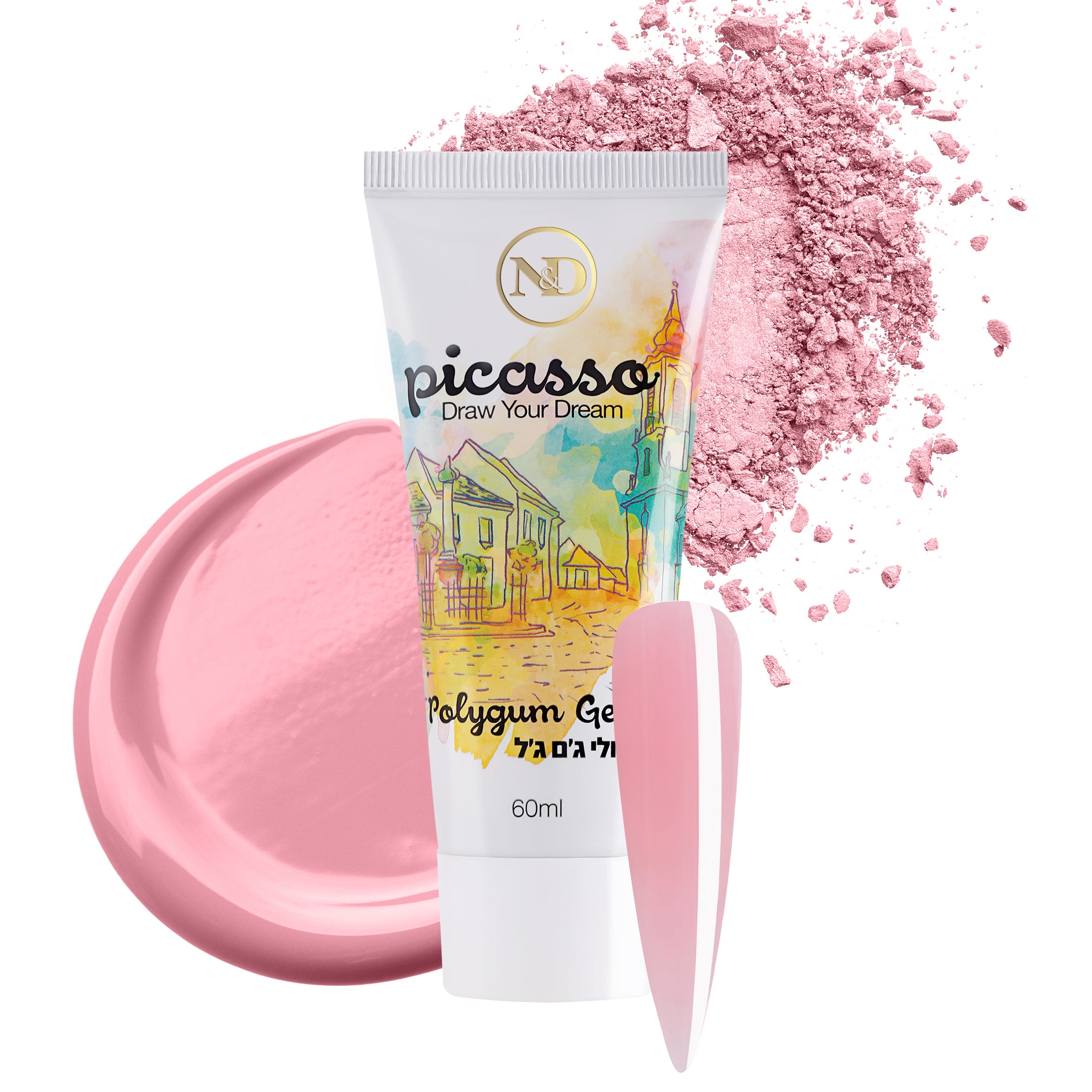 picasso |  פיקאסו - פולי ג'ם ג'ל לבניית ציפורניים צבע ורוד ברבי